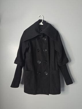 Vintage Attention Black Double-Breasted Peacoat